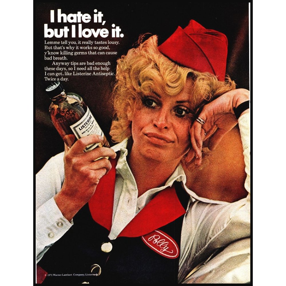 1971 Listerine Mouthwash Vintage Print Ad Blondes Waitress Uniform Wall Art